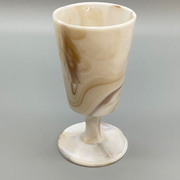 Vintage Slag Glass Goblet Vase Carmel Swirl - Picture 5 of 15